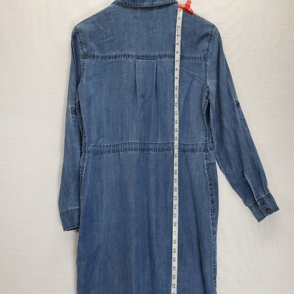 Athleta Dress Chambray Denim Womens Small Long Sleeve Button-Up Tie Waist - Picture 8 of 12
